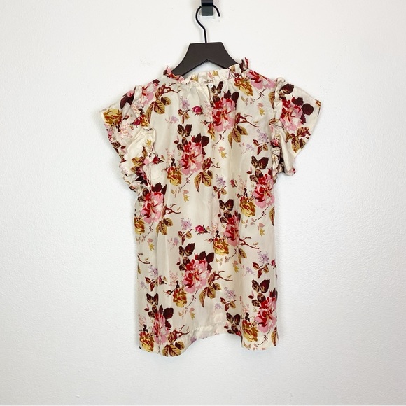 Sea New York Esme Cream Floral Print Flutter Sleeve Silk Top - Picture 4 of 6